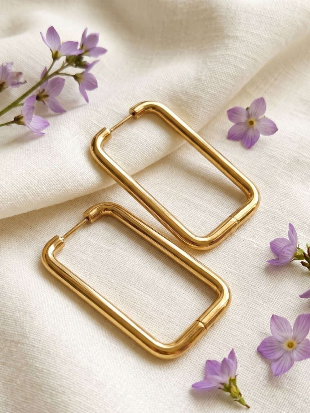 Rectangle Hoop Earrings 18K Gold Plated 316L SS Clean Girl Quiet Luxury 1.55"